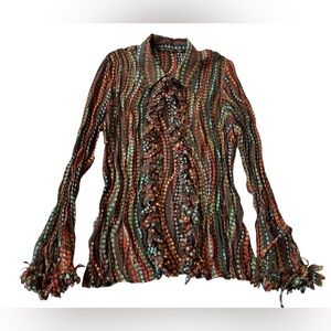 VINTAGE Y2K VIOLET & CLAIRE BROWN FUNKY FLARE SLEEVE BUTTON DOWN BLOUSE MEDIUM